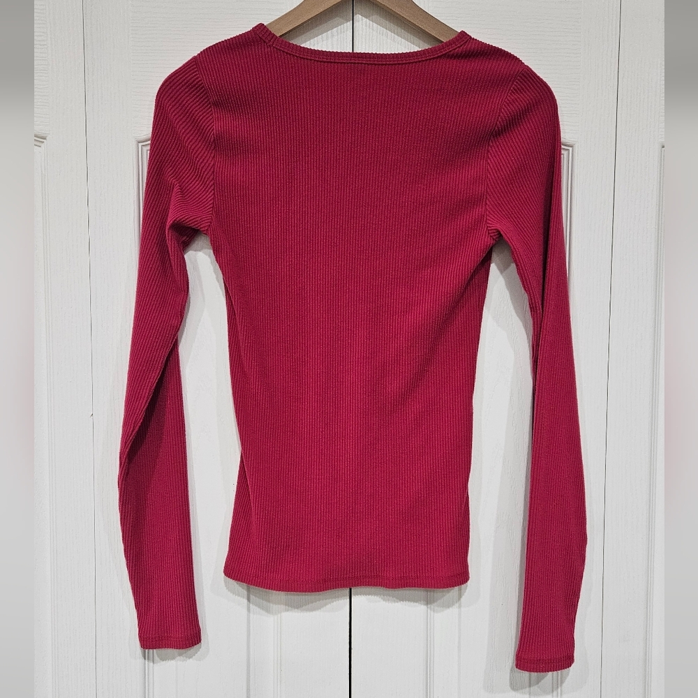 Plush Hot Pink Long Sleeve Ribbed Tee Old Navy - Picture 3 of 5